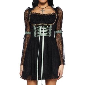 Myths N' Legends Green Lace Fairycore Whimsigoth Mini Dress Size M